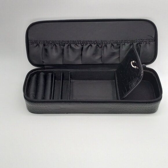 Liz Claiborne Black Faux Croc Jewelry Travel Bag Pouch Organizer Zipper - Picture 2 of 11